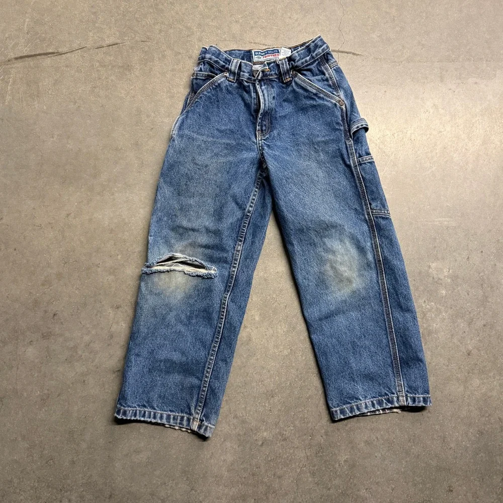 Old Navy Kids Painter's Jeans Blue Denim Utility Carpenter Pants Size 8 Regular